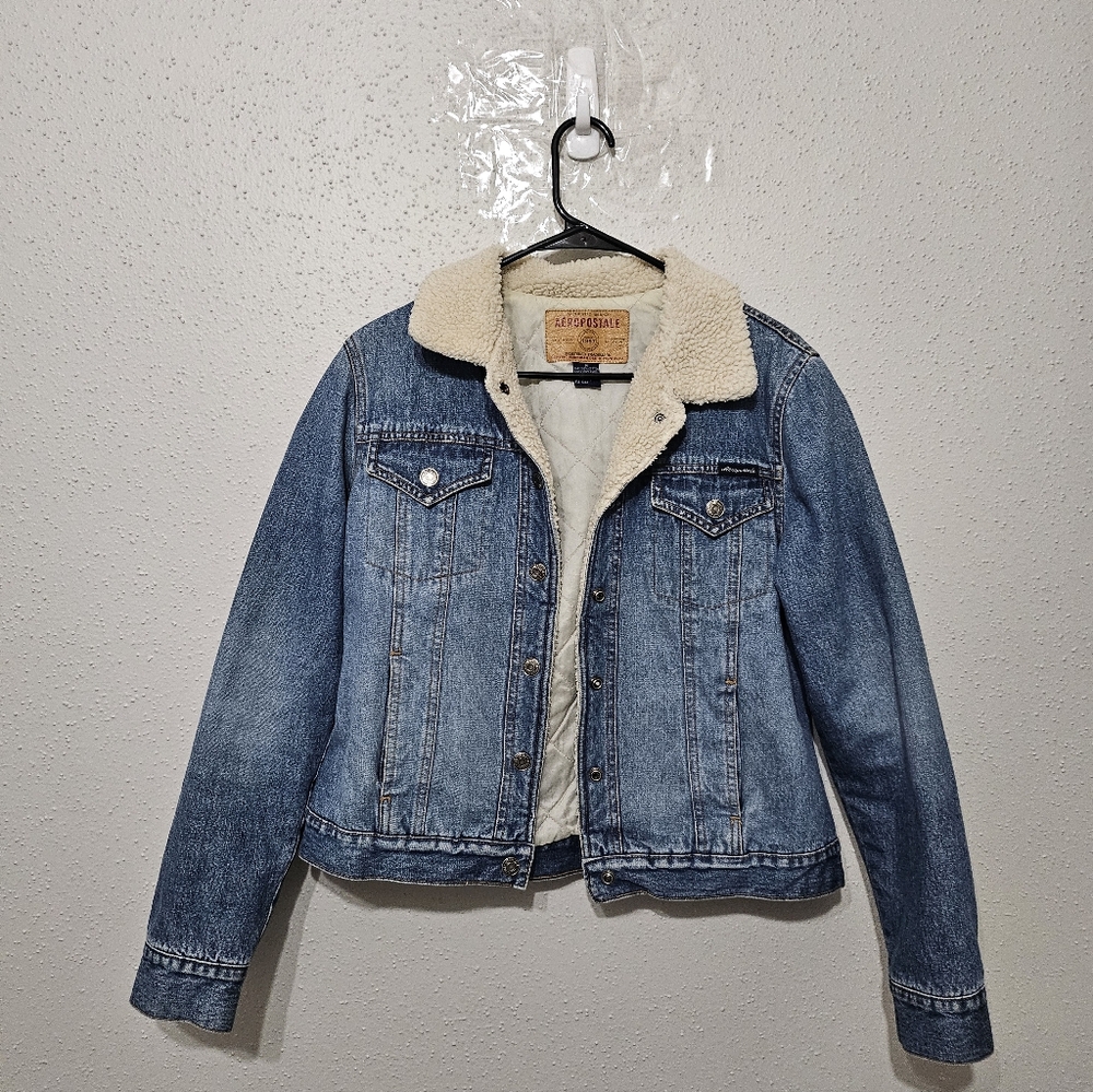 Aeropostale Vintage Sherpa-Lined Denim Jacket – Women’s Medium – Classic Blue
